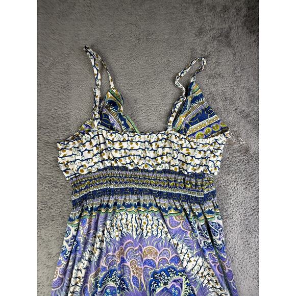 Y2K Shes Cool Women Spaghetti Strap Striped Dress 1X Boho Hippie Padded Bra - Picture 2 of 8